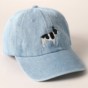 French Bulldog Dog Embroidered Denim Baseball Cap