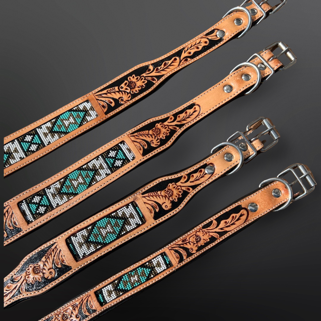 Custom tooled/Beaded Dog Collars selling