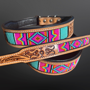 Western Tooled Leather Dog Collar