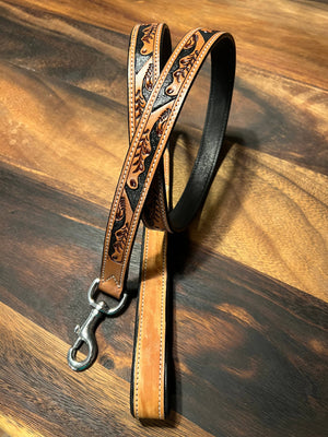 Western Tooled Leather Fancy Dog Leash