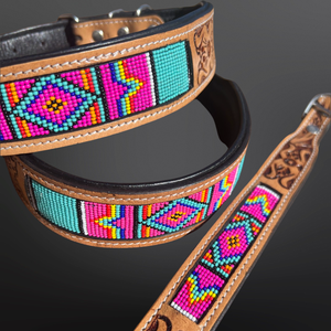 Western Tooled Leather Dog Collar